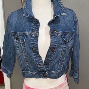 LONDONJEAN Medium Blue Cropped Denim Jacket